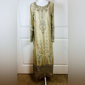 MARIA.B XS Pakistani Embroidered Kurta Gold Formal Kameez Tunic NWT Beaded Eid